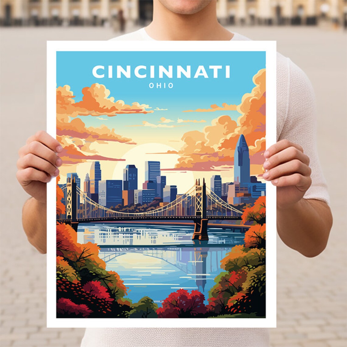 Cincinnati Ohio Travel Poster, City Wall Art