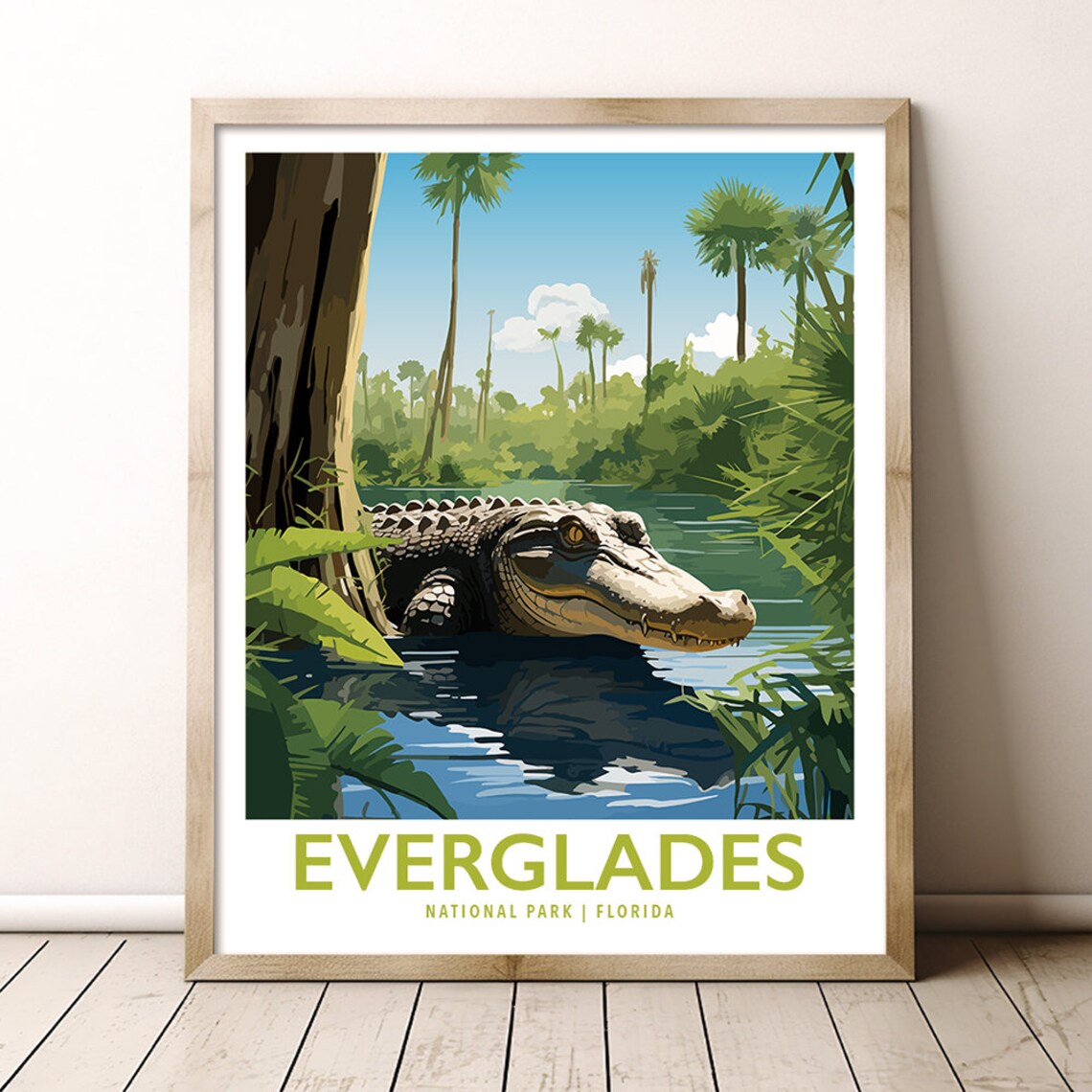 Everglades National Park Florida Alligator Swamp Vintage Travel Poster