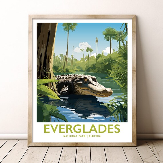 Everglades National Park Florida Alligator Swamp Vintage Travel Poster