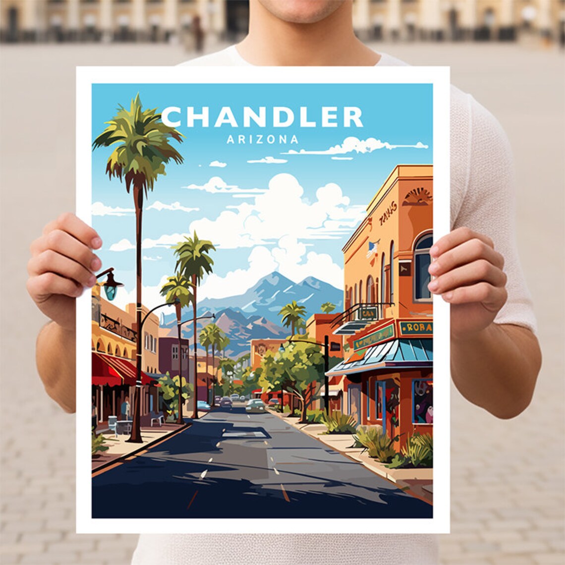 Chandler Arizona Historic Downtown Street Mountain View Poster