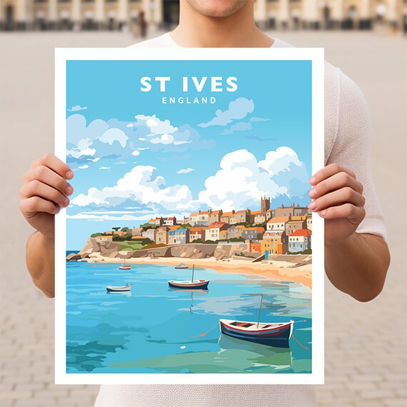 St Ives England UK Travel Poster, Vintage Europe