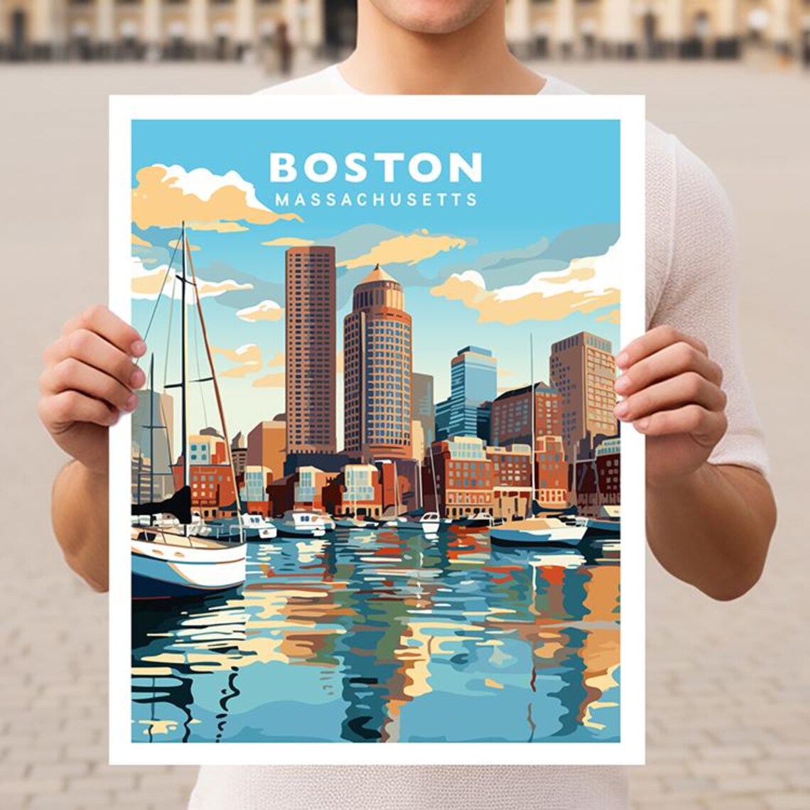 Boston Massachusetts Travel Poster, Travel Wall Art