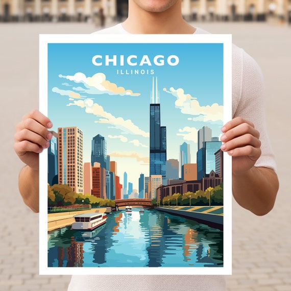 Chicago Illinois Travel Poster, Illinois Wall Art