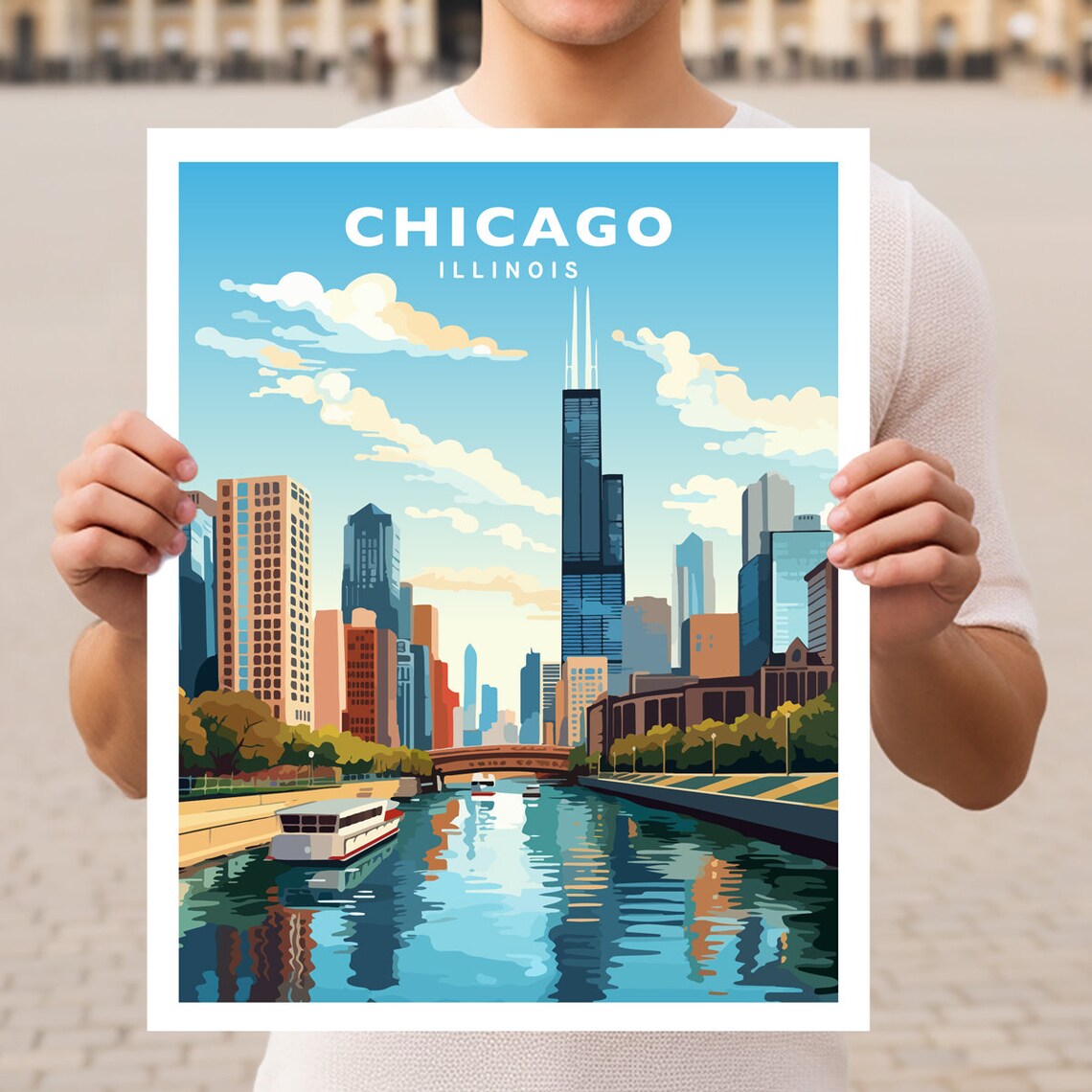 Chicago Illinois Travel Poster, Illinois Wall Art