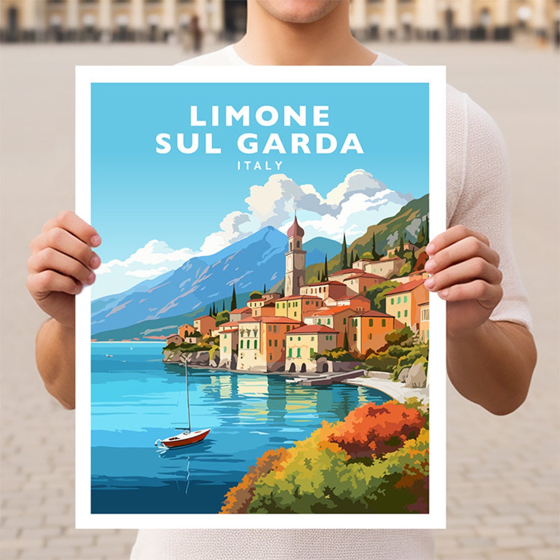 Limone Sul Garda Lakeside Village Mountains Italy Travel Poster
