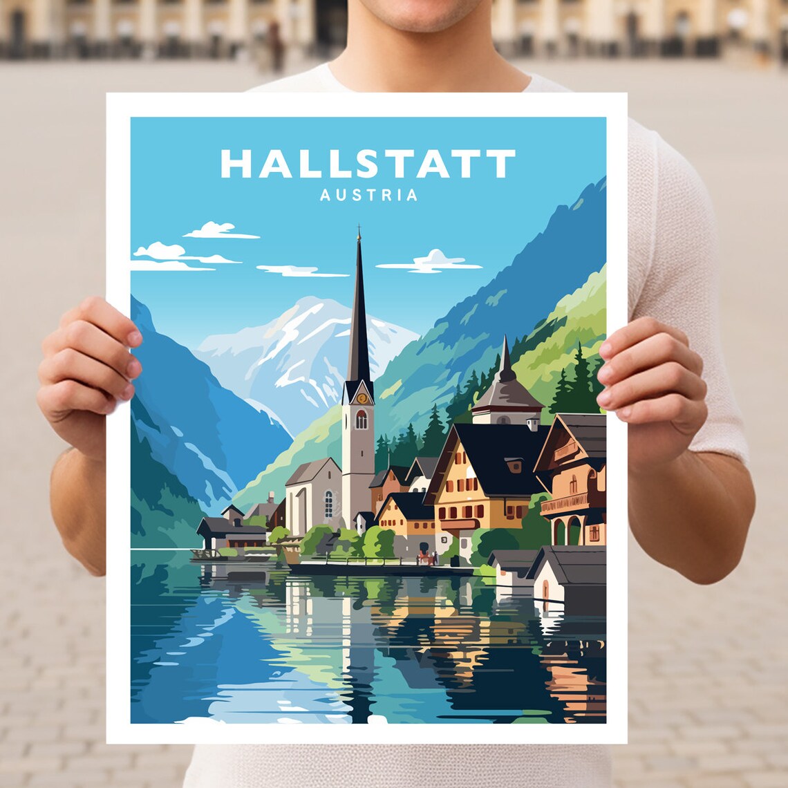Hallstatt Austria Travel Poster, European Wall Art