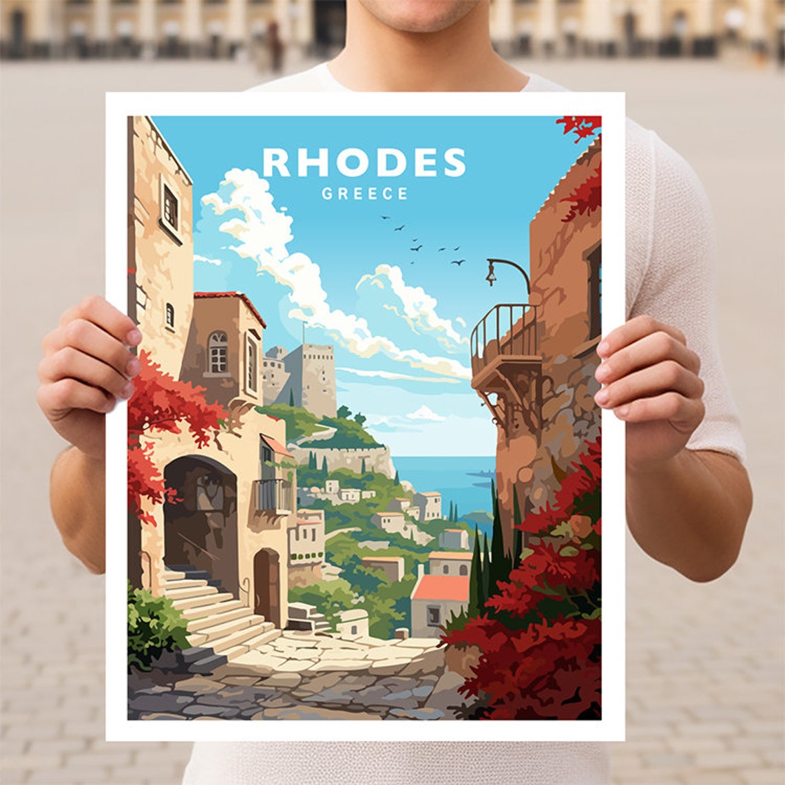 Rhodes Medieval Old Town Castle Streets Greece Travel Poster