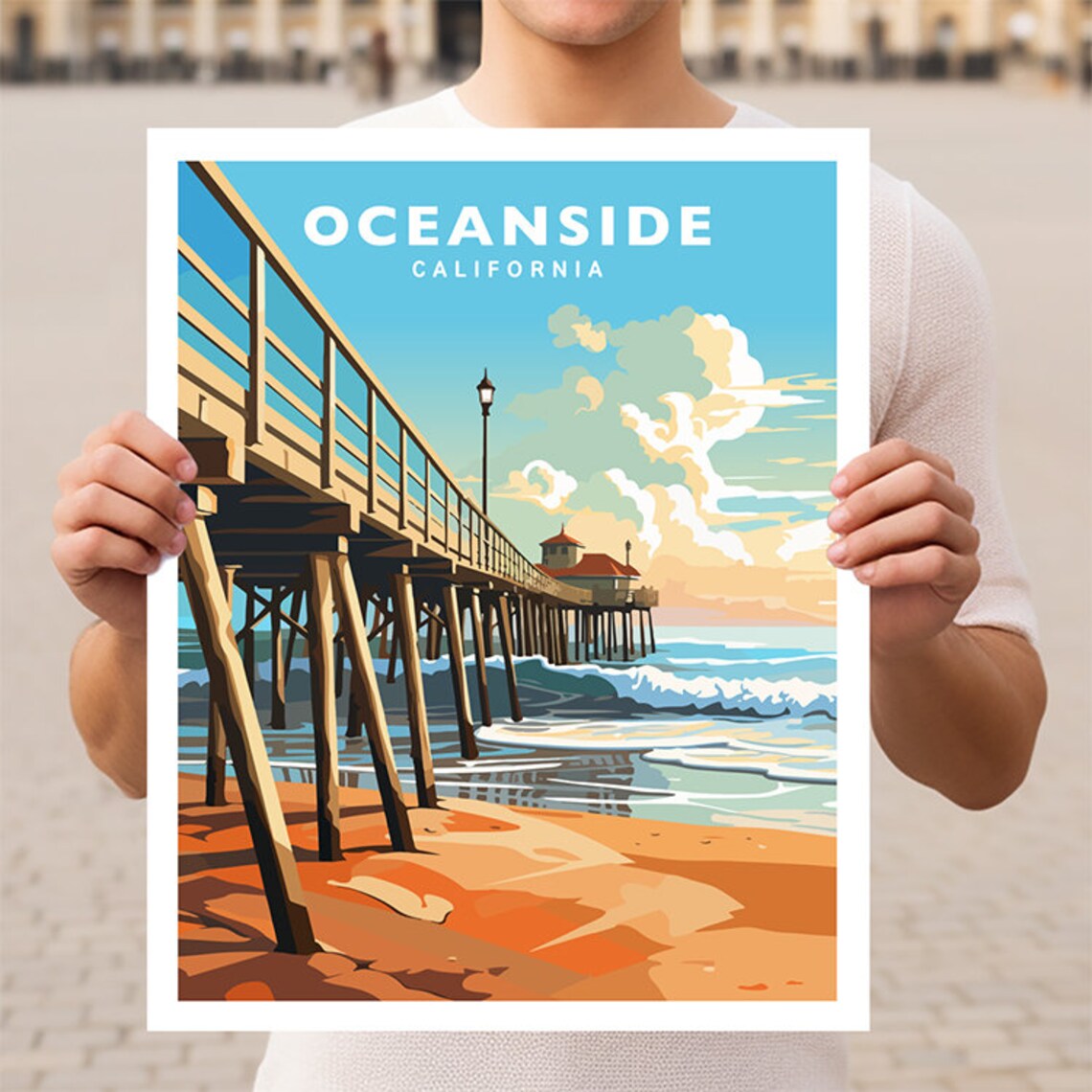 Oceanside California Travel Poster, Coast Travel Art
