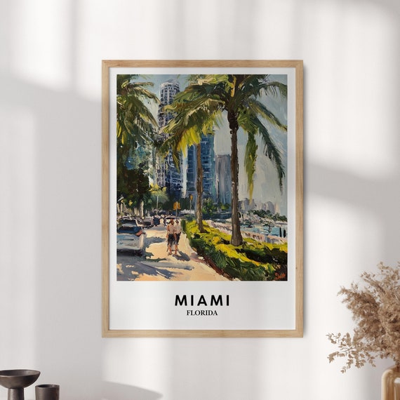 Miami Art Print Oil Painting Style Tropical Cityscape Poster
