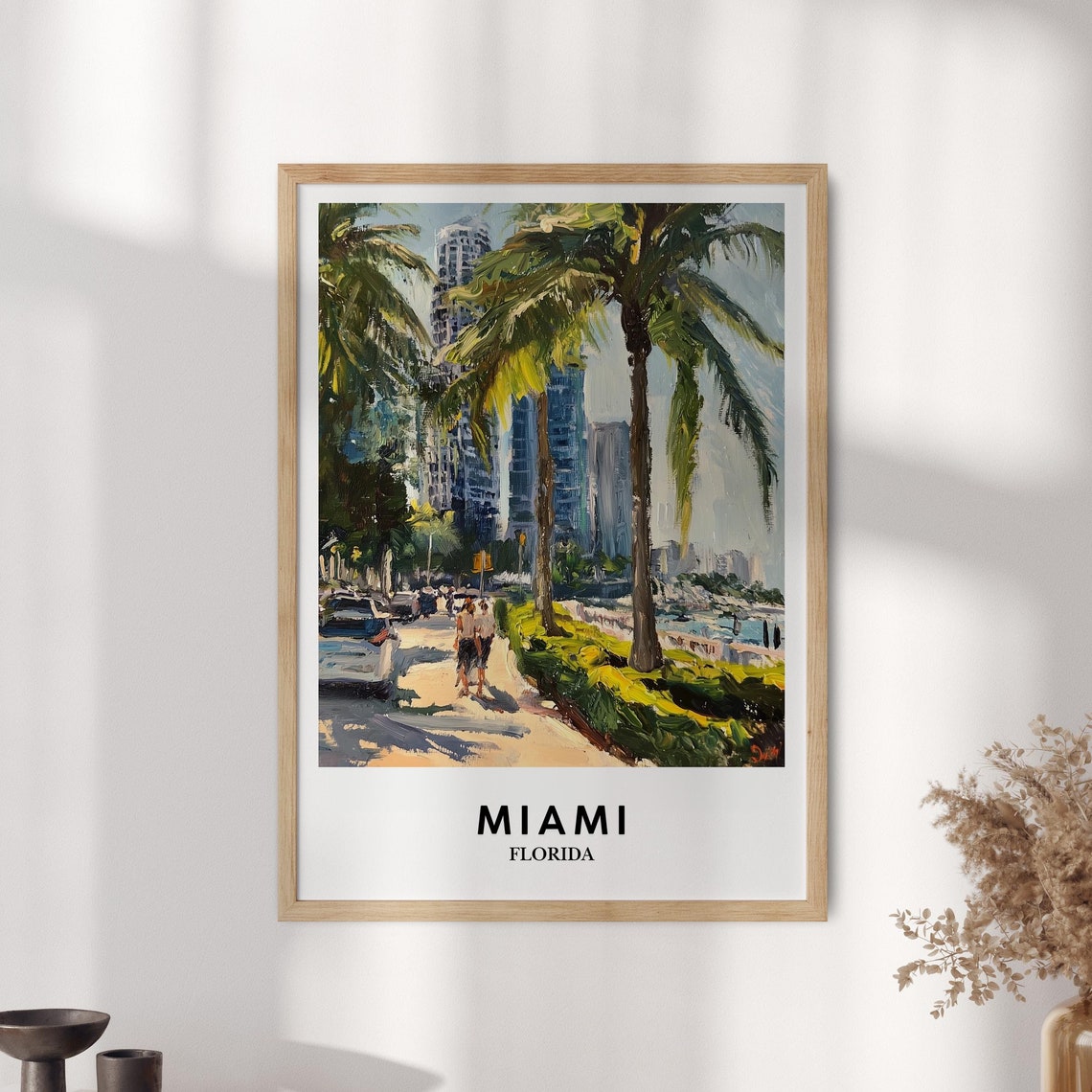 Miami Art Print Oil Painting Style Tropical Cityscape Poster