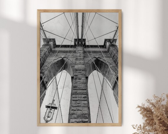 Brooklyn Bridge Black and White Photo Stone Towers Cables Poster