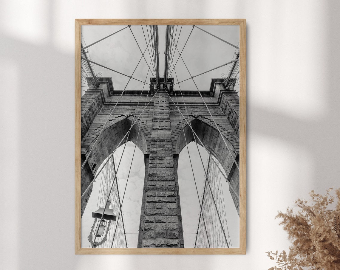 Brooklyn Bridge Black and White Photo Stone Towers Cables Poster