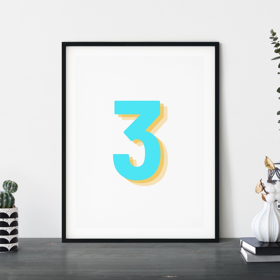 Retro 3D Blue Number 3, Birthday Age Print - Image 5