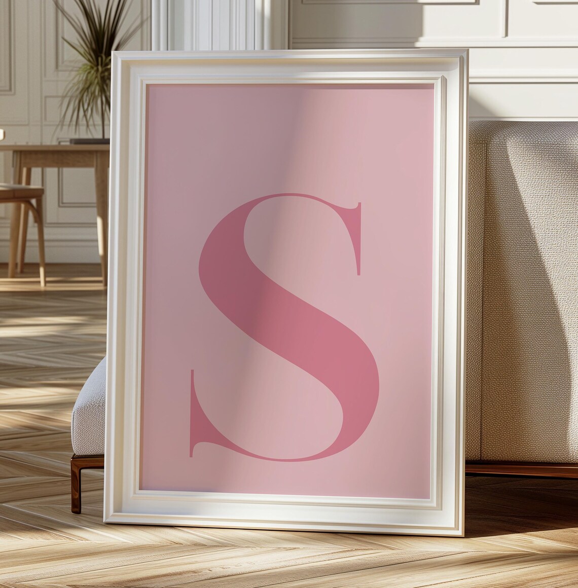 Letter S Pink Monogram Poster, Nursery Wall Art