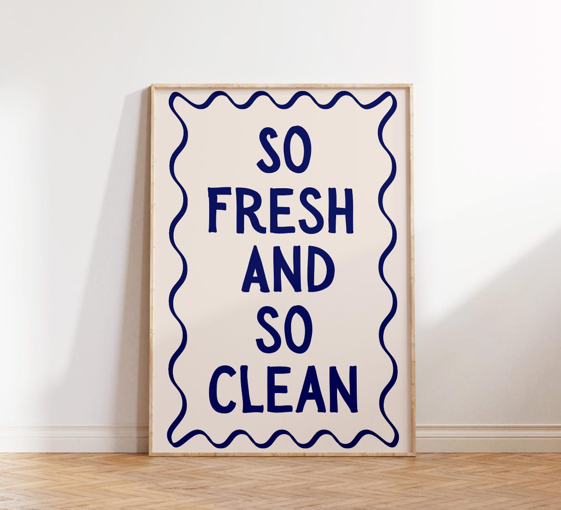 So Fresh And So Clean Art Print Typography Bathroom Poster Preppy Bathroom Print Shower Decor Bathroom Poster Retro Wall Art - Image 2
