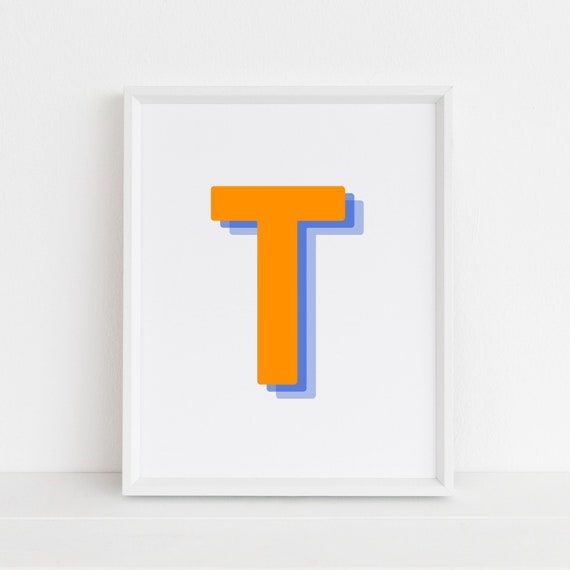 Retro 3D Letter T Monogram, Baby Letter Art