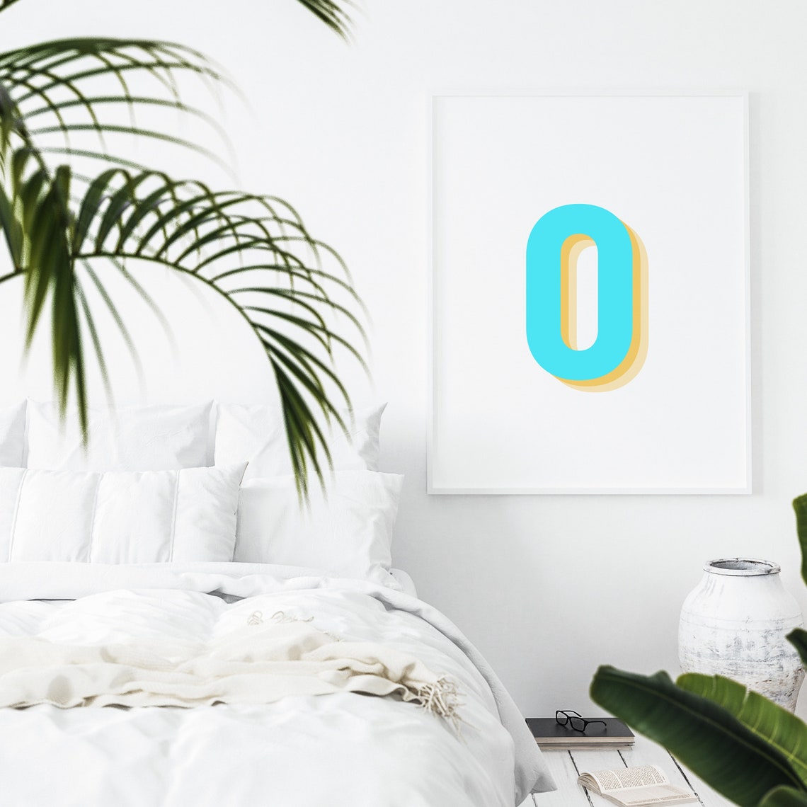 Retro 3D Neon Blue Number Zero Poster - Image 4