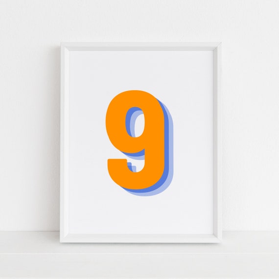 Retro 3D Number 9 Poster, Monogram Nine