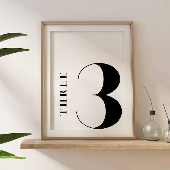 Minimalist Number 3 Art Print, Scandinavian Decor