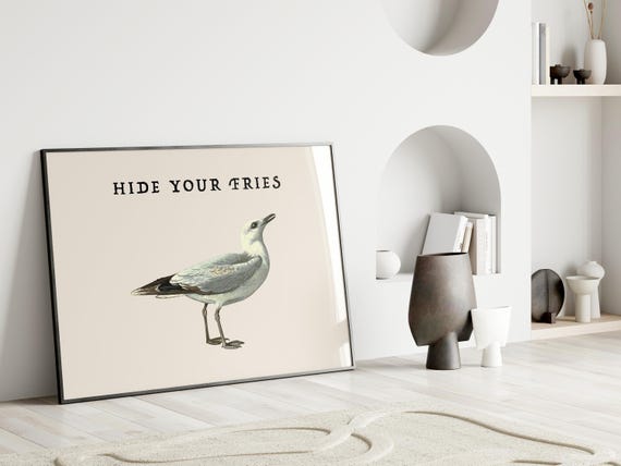 Vintage Seagull Print Funny Beach Decor Ocean Wall Art Coastal House Nautical Horizontal