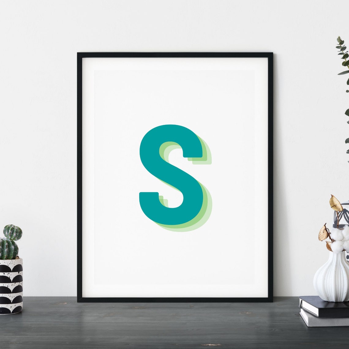 Retro 3D Letter S Monogram Art Print - Image 5