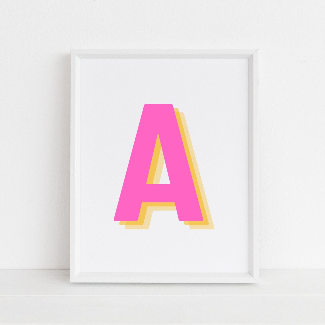 Retro 3D Pink Letter A, Alphabet Art Print