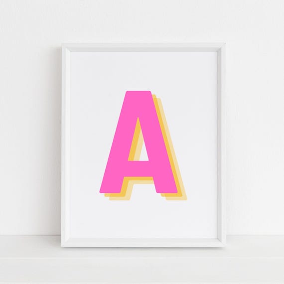 Retro 3D Pink Letter A, Alphabet Art Print