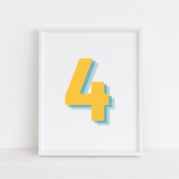 Retro 3D Number 4, Birthday Age Art Print