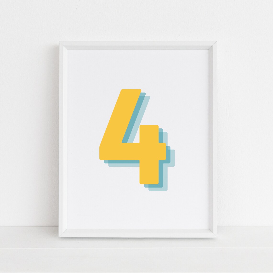 Retro 3D Number 4, Birthday Age Art Print