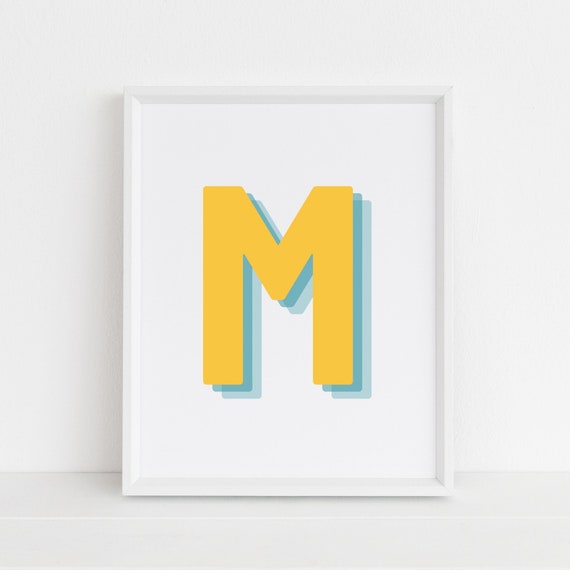 Retro 3D M Letter Monogram, Nursery Decor