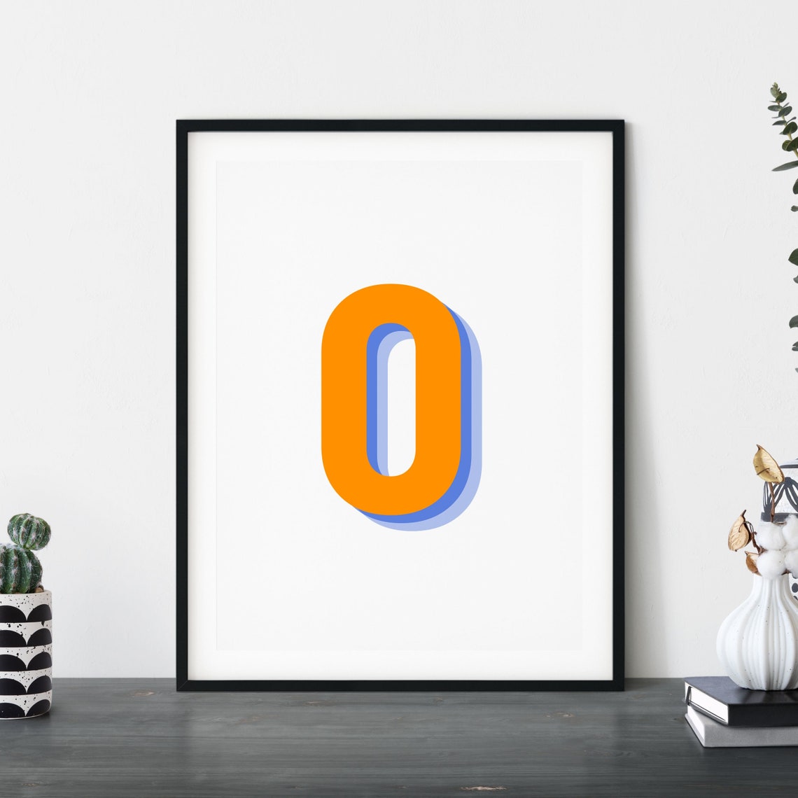 Retro 3d Number 0 Print Monogram Number Zero Print Orange And Navy Number Initial Poster Birthday Age Print Wall Art - Image 4