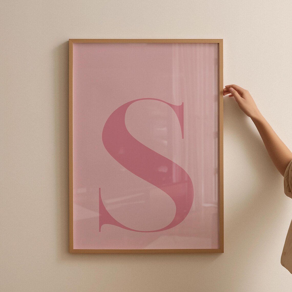 Letter S Pink Monogram Poster, Nursery Wall Art - Image 2