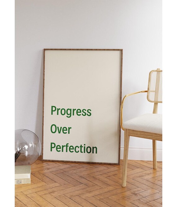 Progress Over Perfection Green Motivational Quote Wall Decor Poster