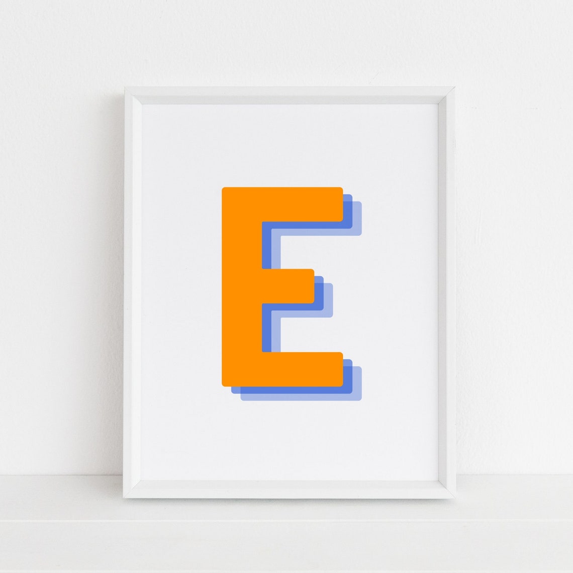 Retro 3D Letter E Monogram Art Print