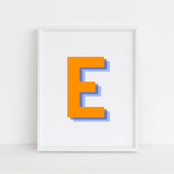 Retro 3D Letter E Monogram Art Print
