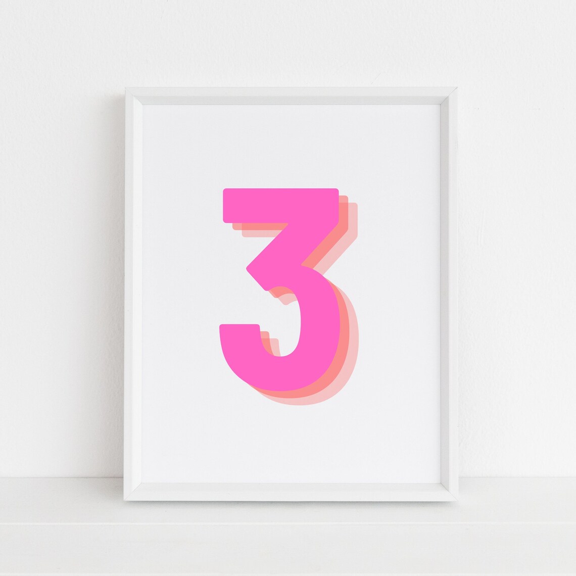 Retro 3D Number 3 Art Print, Monogram Birthday Age