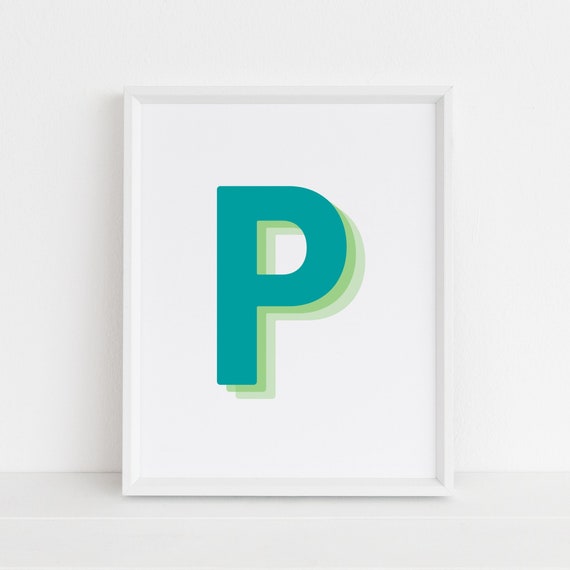 Retro 3D Letter P Monogram, Alphabet Art Print