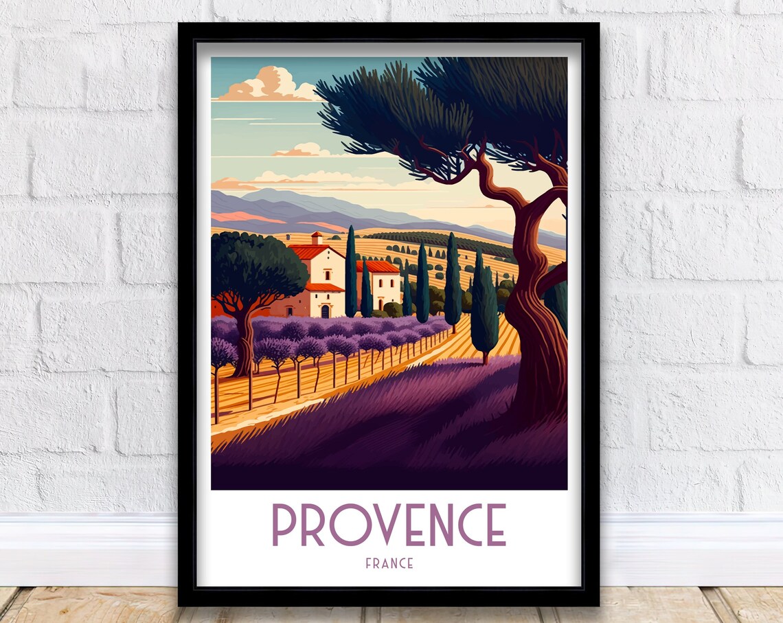 Provence France Lavender Fields Farmhouse Vintage Travel Poster