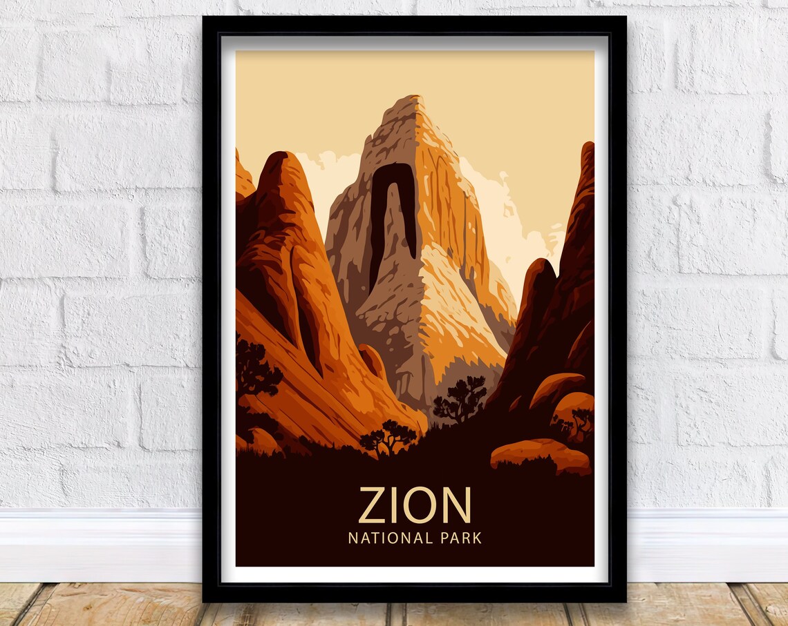 Zion National Park Utah Red Sandstone Towers Desert Landscape Poster