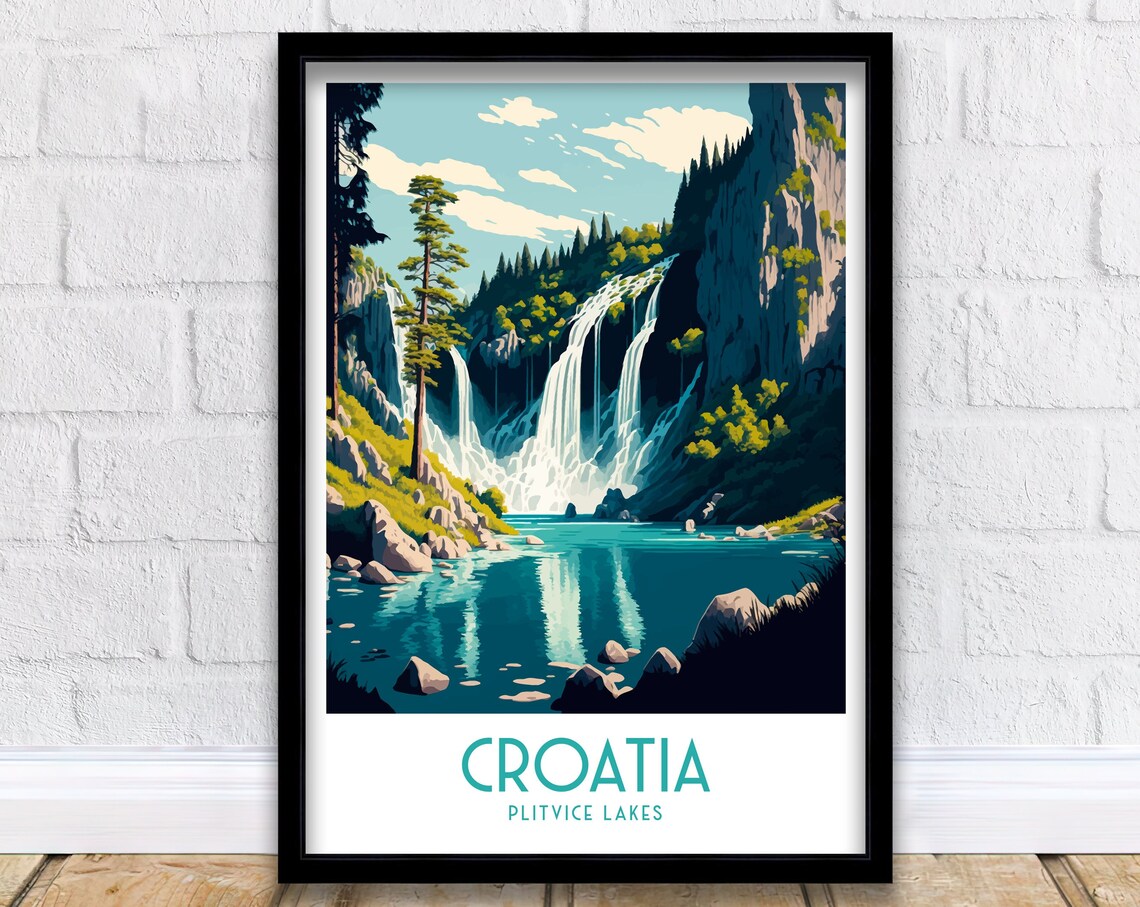 Plitvice Lakes Croatia Waterfalls Turquoise Lake Nature Poster