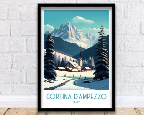 Cortina Dampezzo Travel Print Travel Poster Ski Poster Italy Poster Vintage Poster Ski Print Skiing Poster Travel Prints