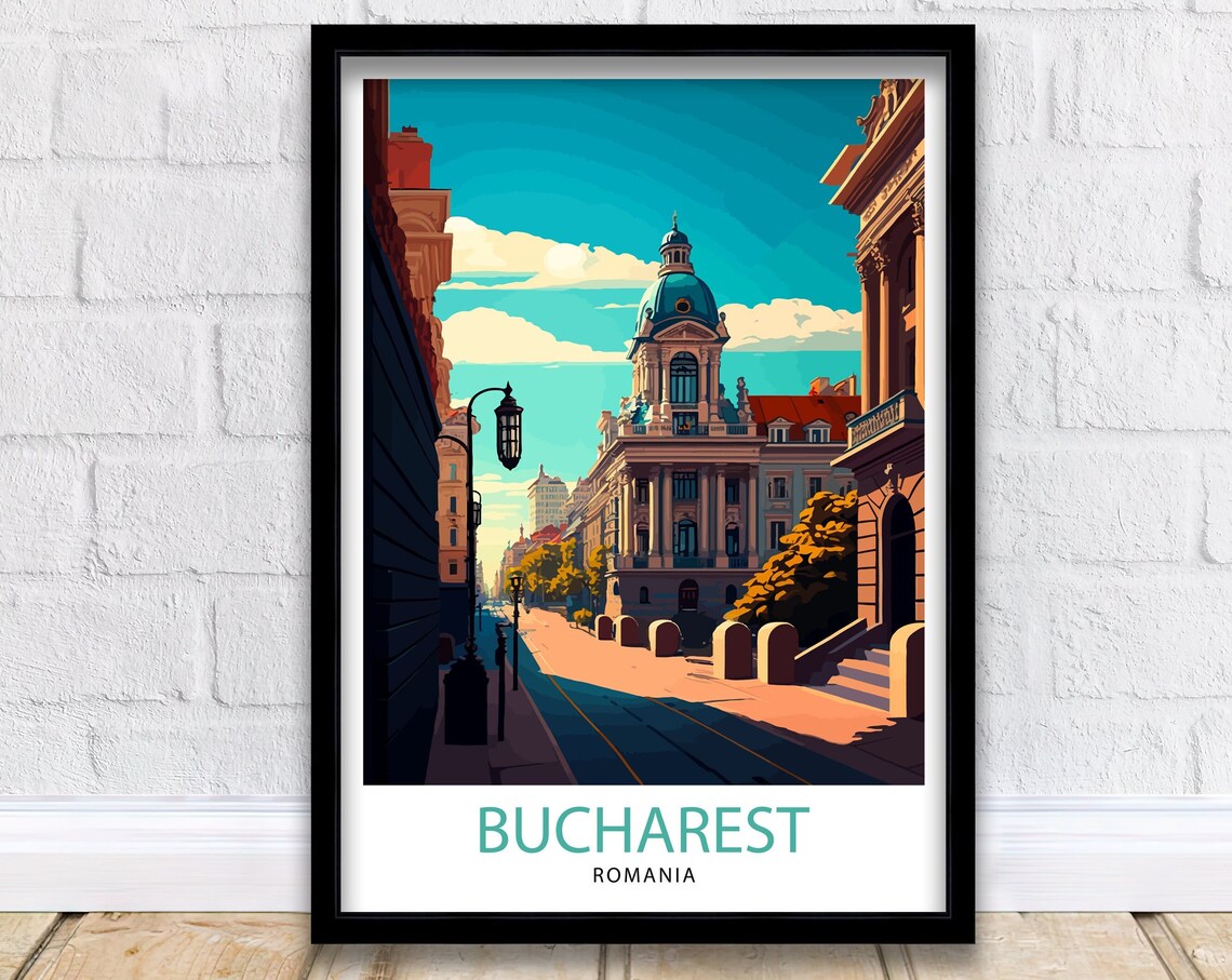 Bucharest Romania Travel Poster, City Wall Decor