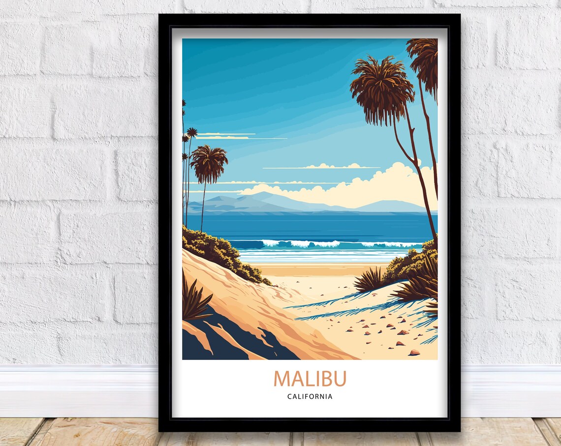 Malibu Travel Poster, California Coastal Place