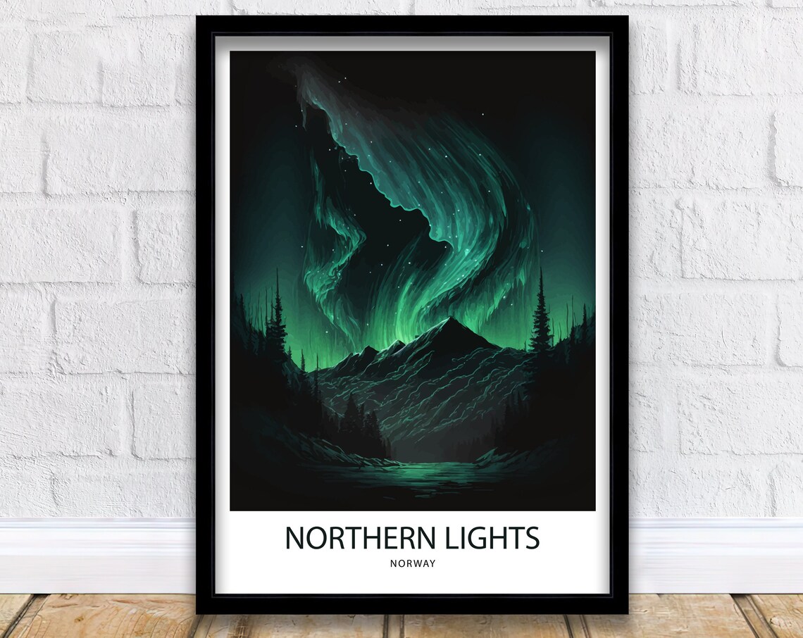 Northern Lights Travel Poster, Norway Art Print