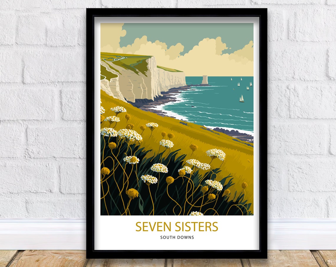 Seven Sisters South Downs White Cliffs Wildflowers Travel Poster