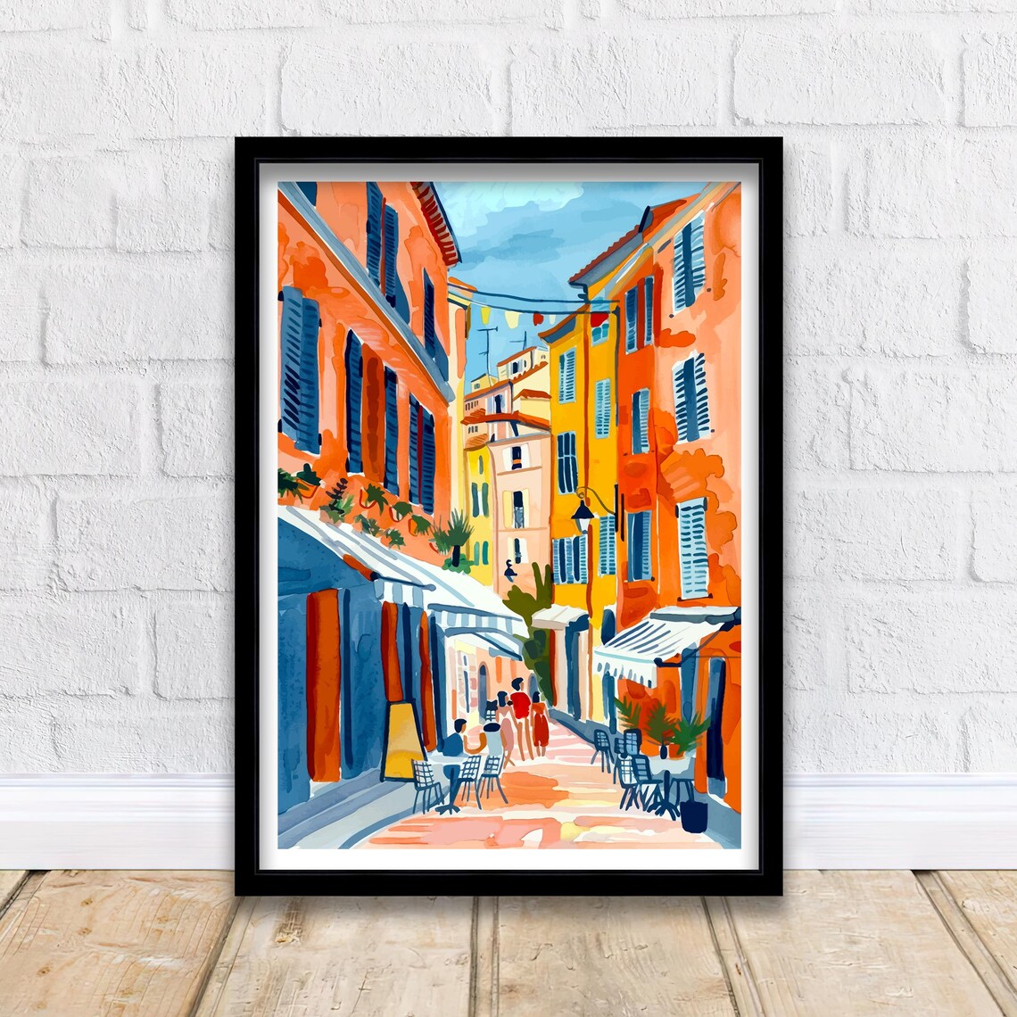 Nice France Old Town Cafe Street Colorful Shutters Scene Poster
