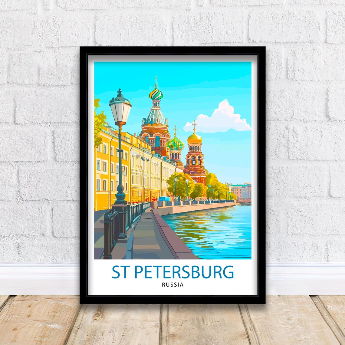 St Petersburg Russia Church Canal Scene Vintage Travel Poster