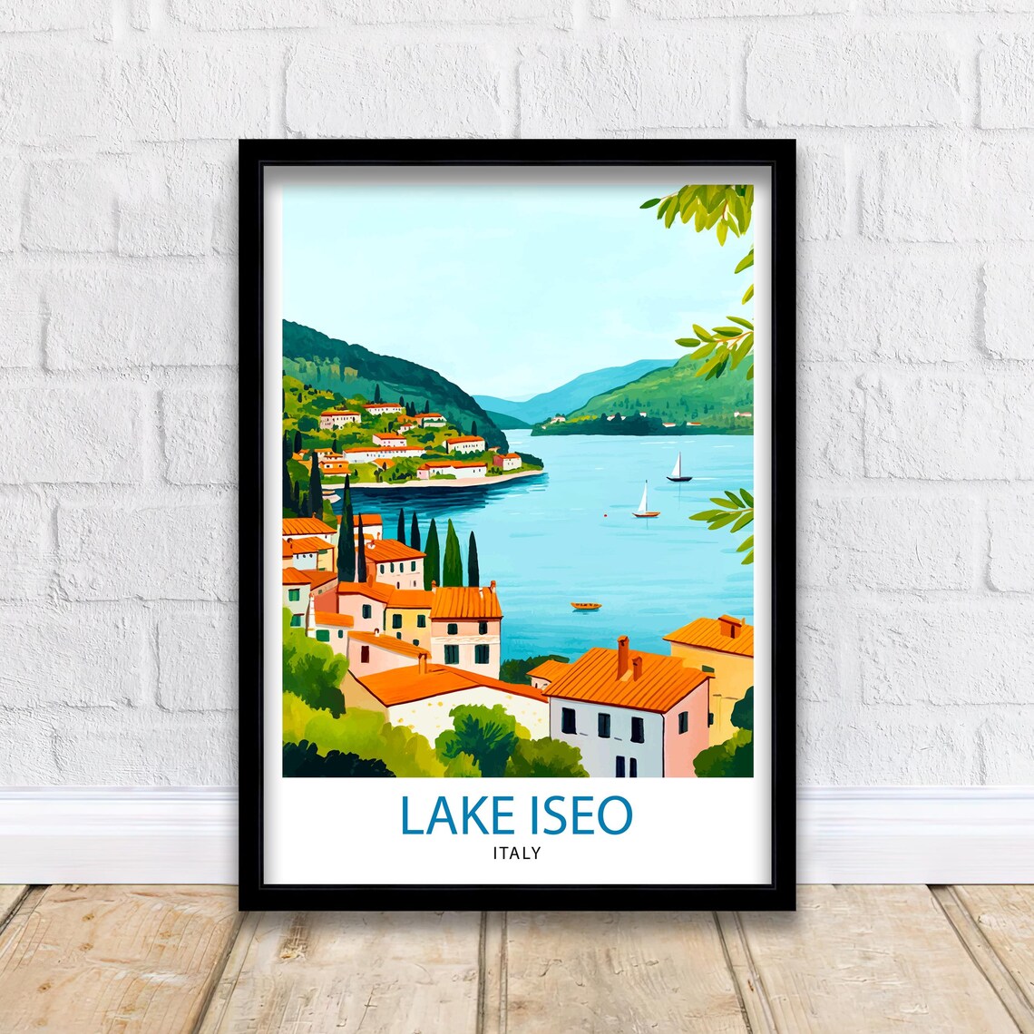 Lake Iseo Italy Travel Poster, Italian Lake Landscape