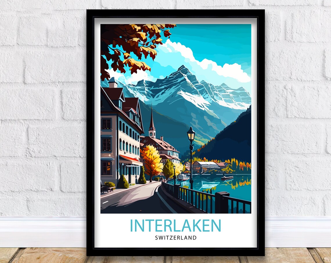 Interlaken Switzerland Travel Poster, Wall Decor