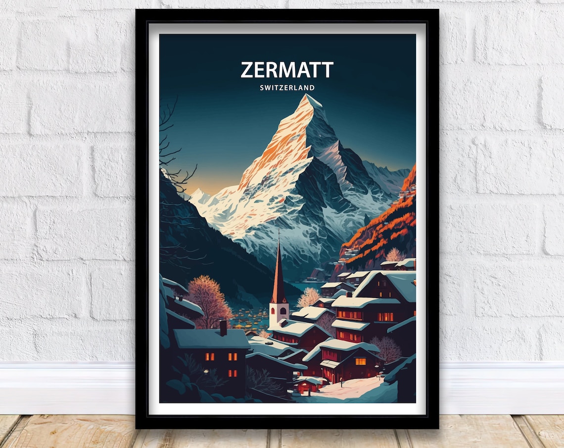 Zermatt Switzerland Travel Poster, Travel Print